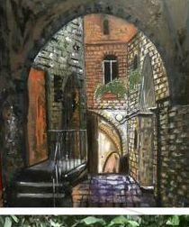 Painting of a stone alleyway