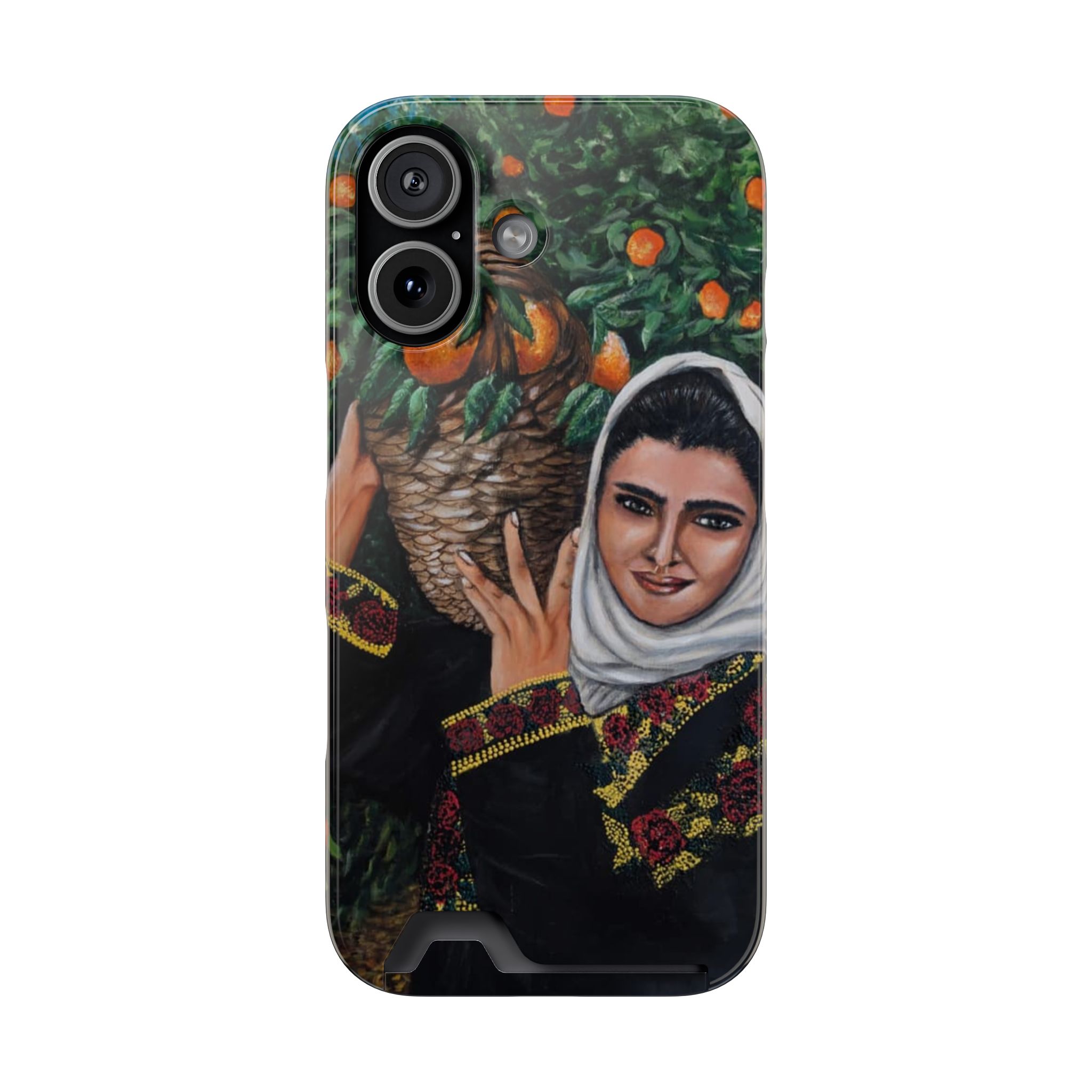 Phone Case with Card Holder — Vintage Middle Eastern Woman & Orange Grove Artistic Design - Image 61