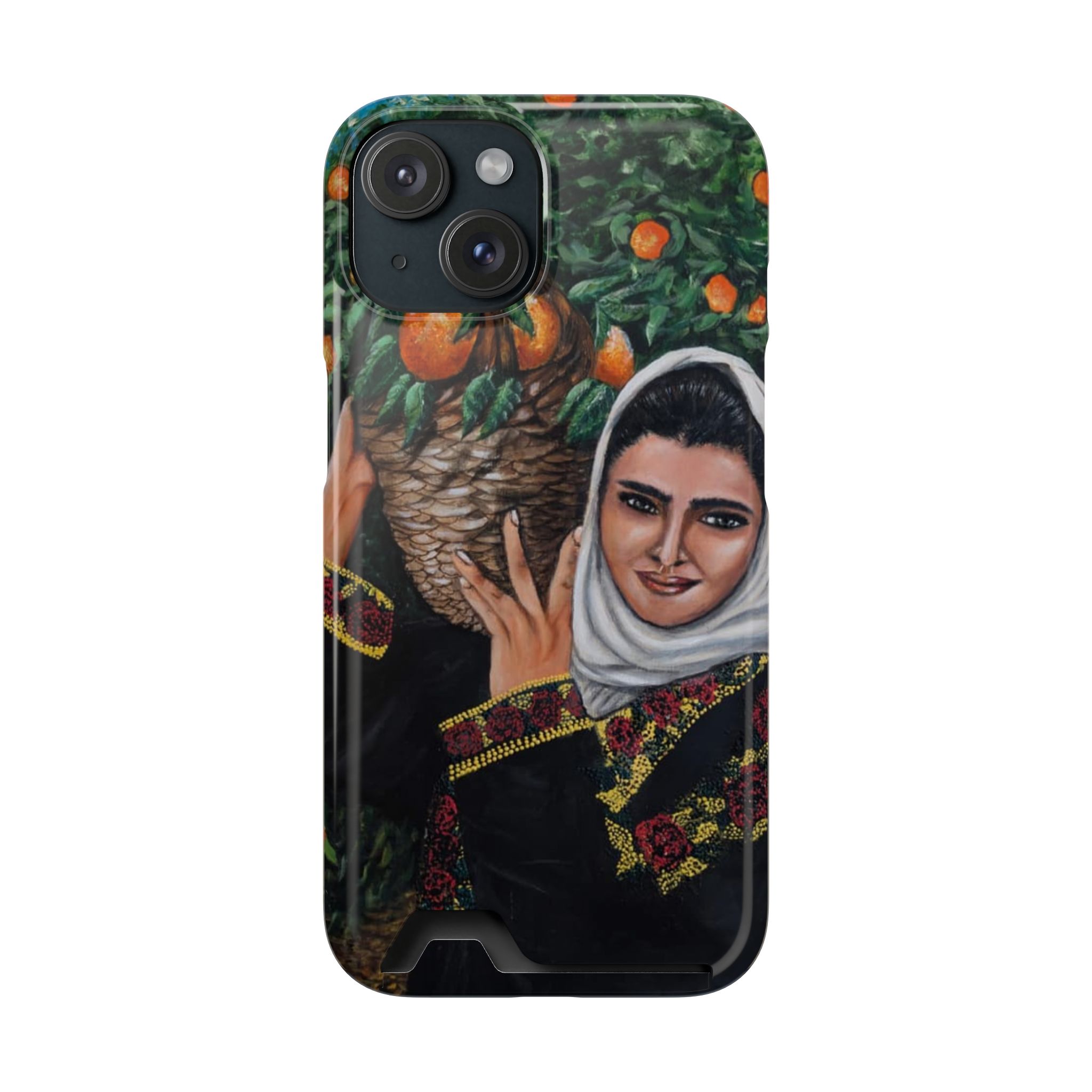 Phone Case with Card Holder — Vintage Middle Eastern Woman & Orange Grove Artistic Design - Image 81