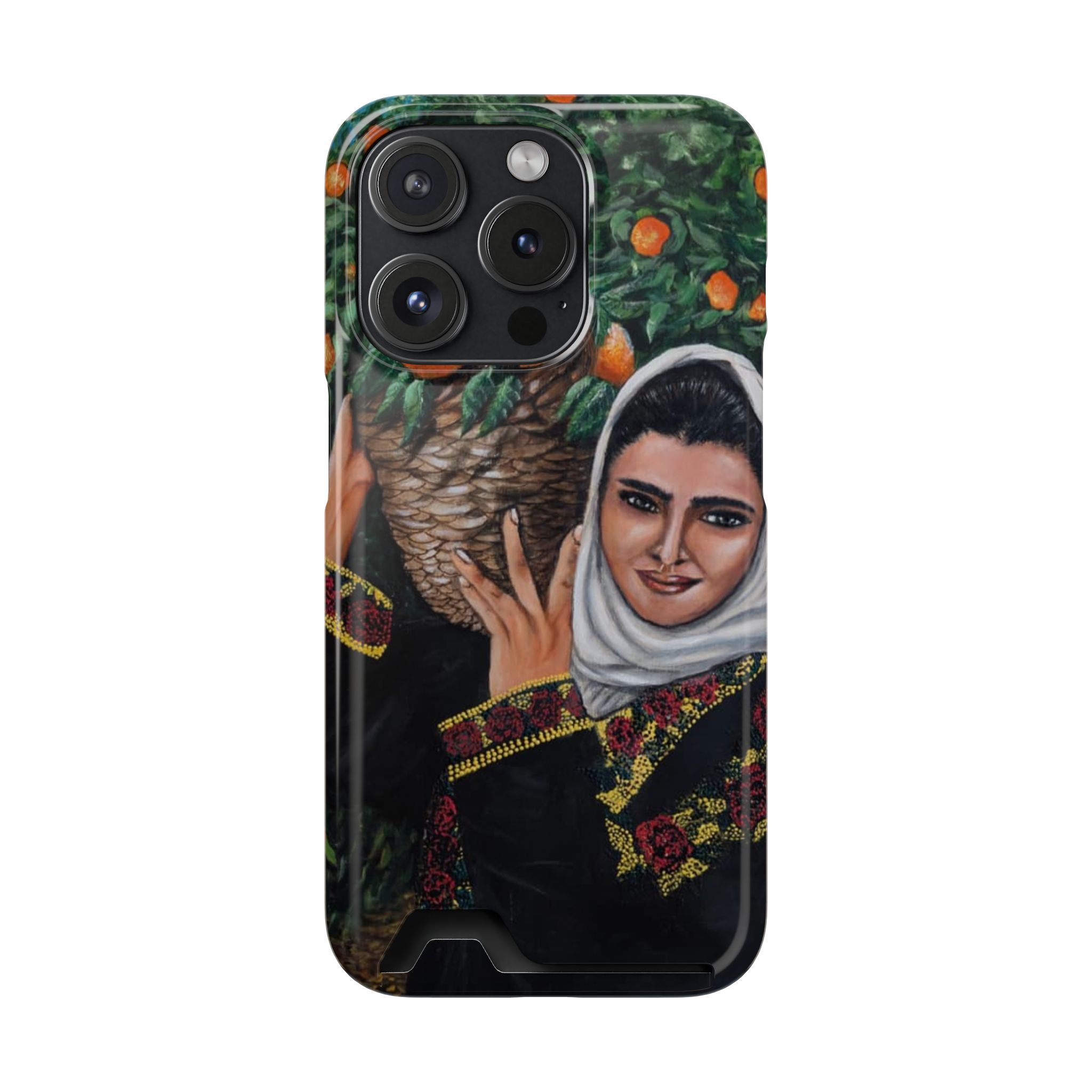 Phone Case with Card Holder — Vintage Middle Eastern Woman & Orange Grove Artistic Design - Image 75