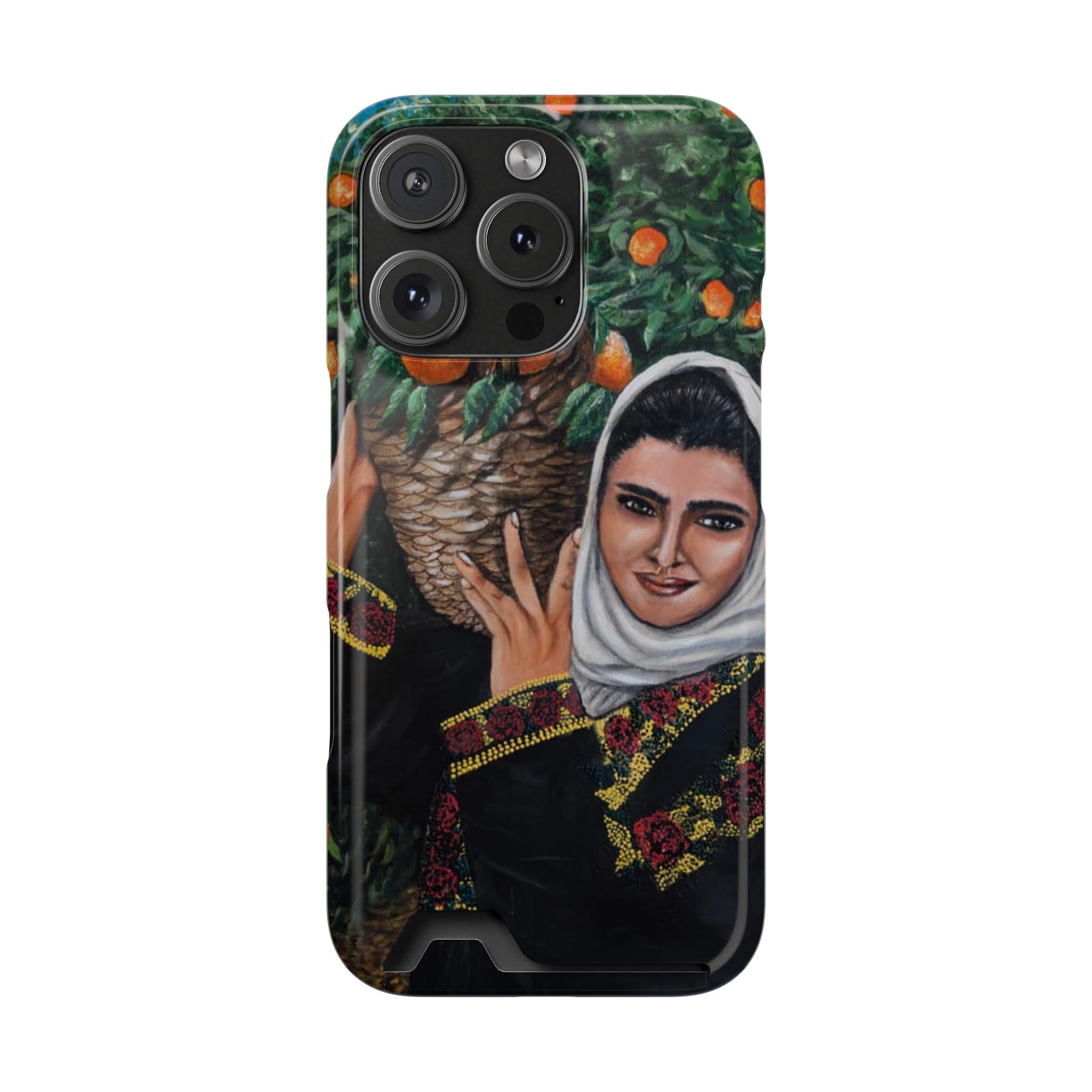 Phone Case with Card Holder — Vintage Middle Eastern Woman & Orange Grove Artistic Design - Image 109