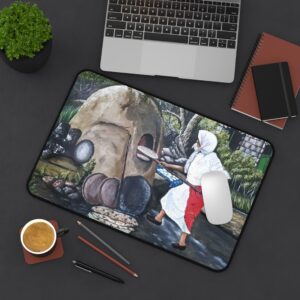 Vintage Baker Desk Mat – Rustic Oven Scene Mousepad for Home Office