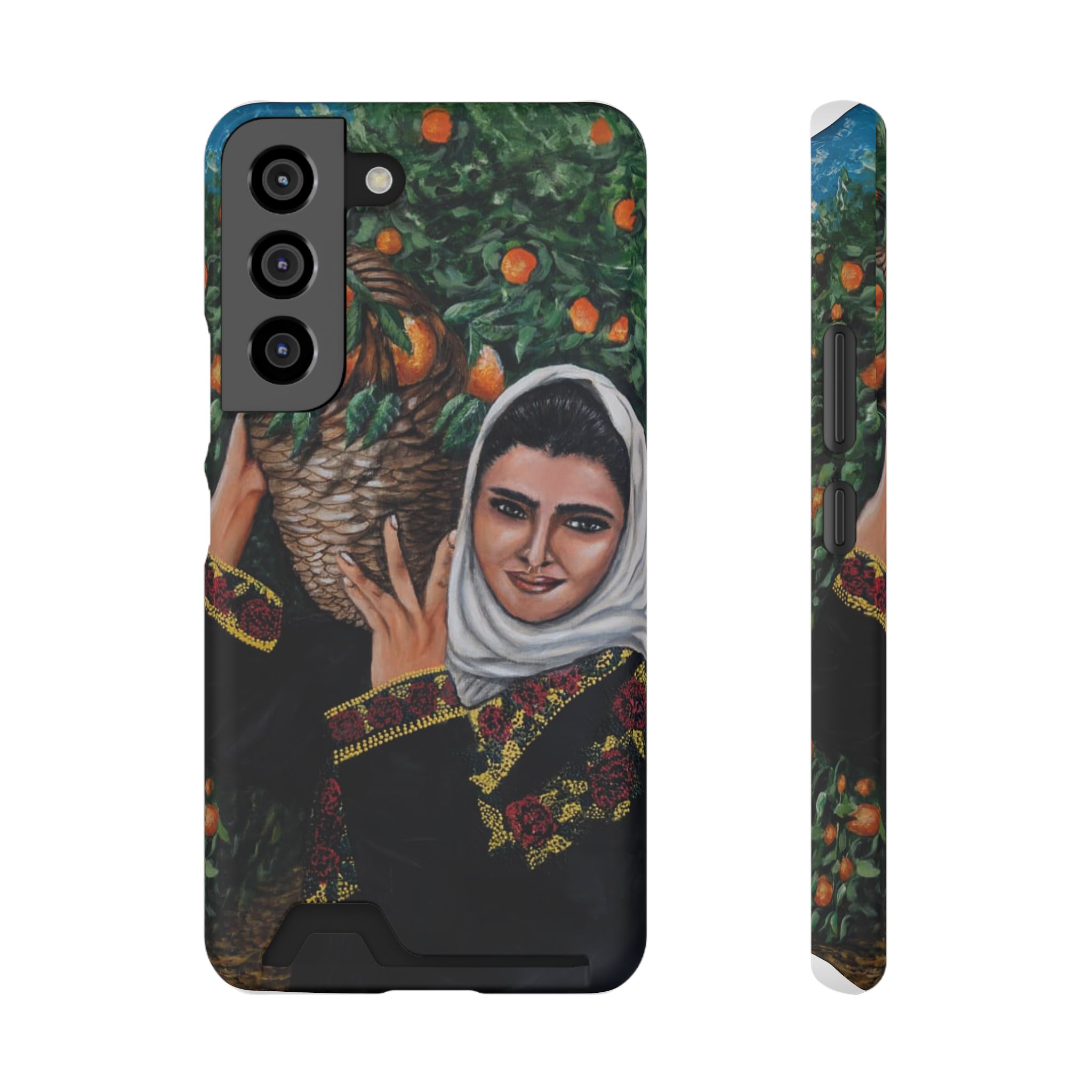 Phone Case with Card Holder — Vintage Middle Eastern Woman & Orange Grove Artistic Design - Image 29