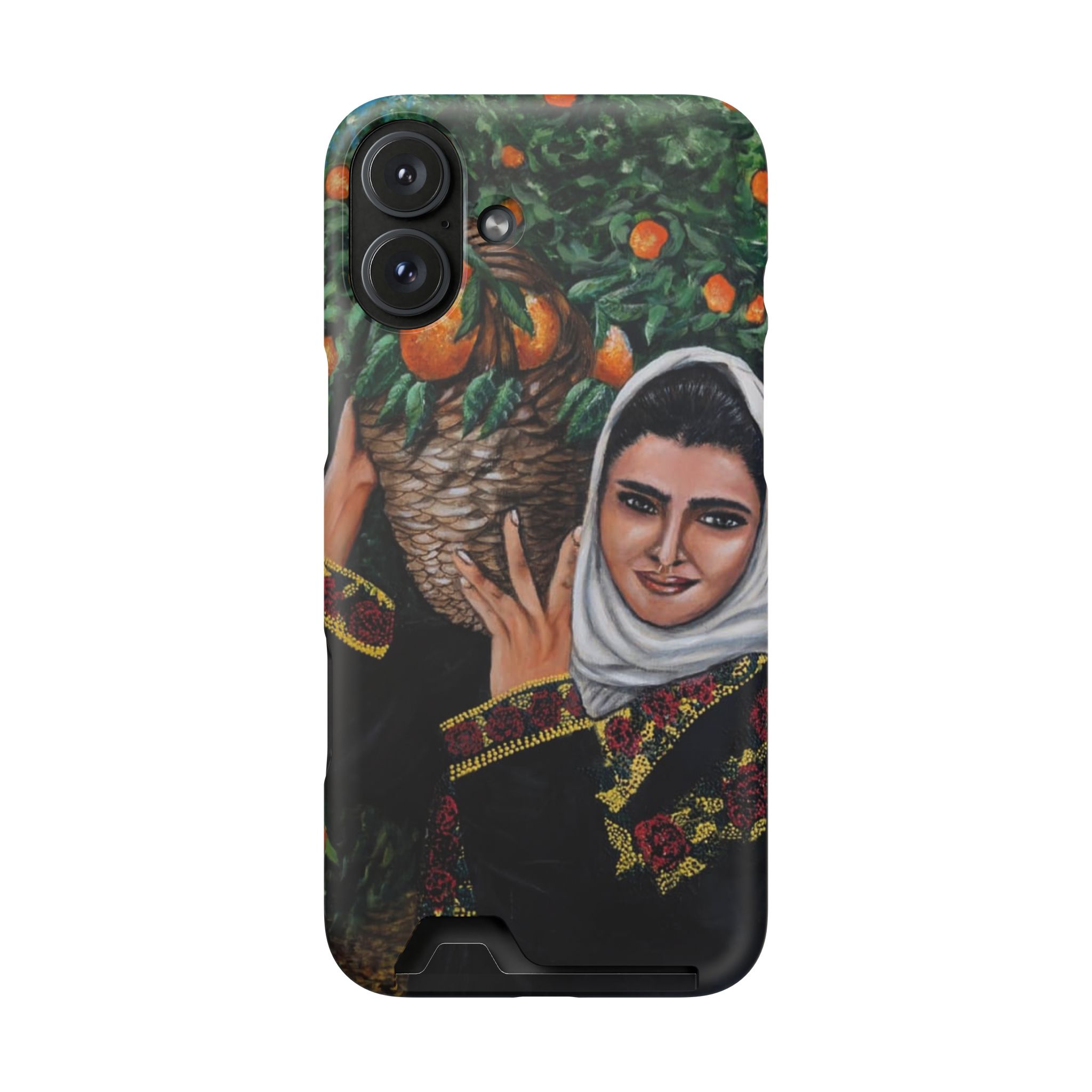 Phone Case with Card Holder — Vintage Middle Eastern Woman & Orange Grove Artistic Design - Image 102