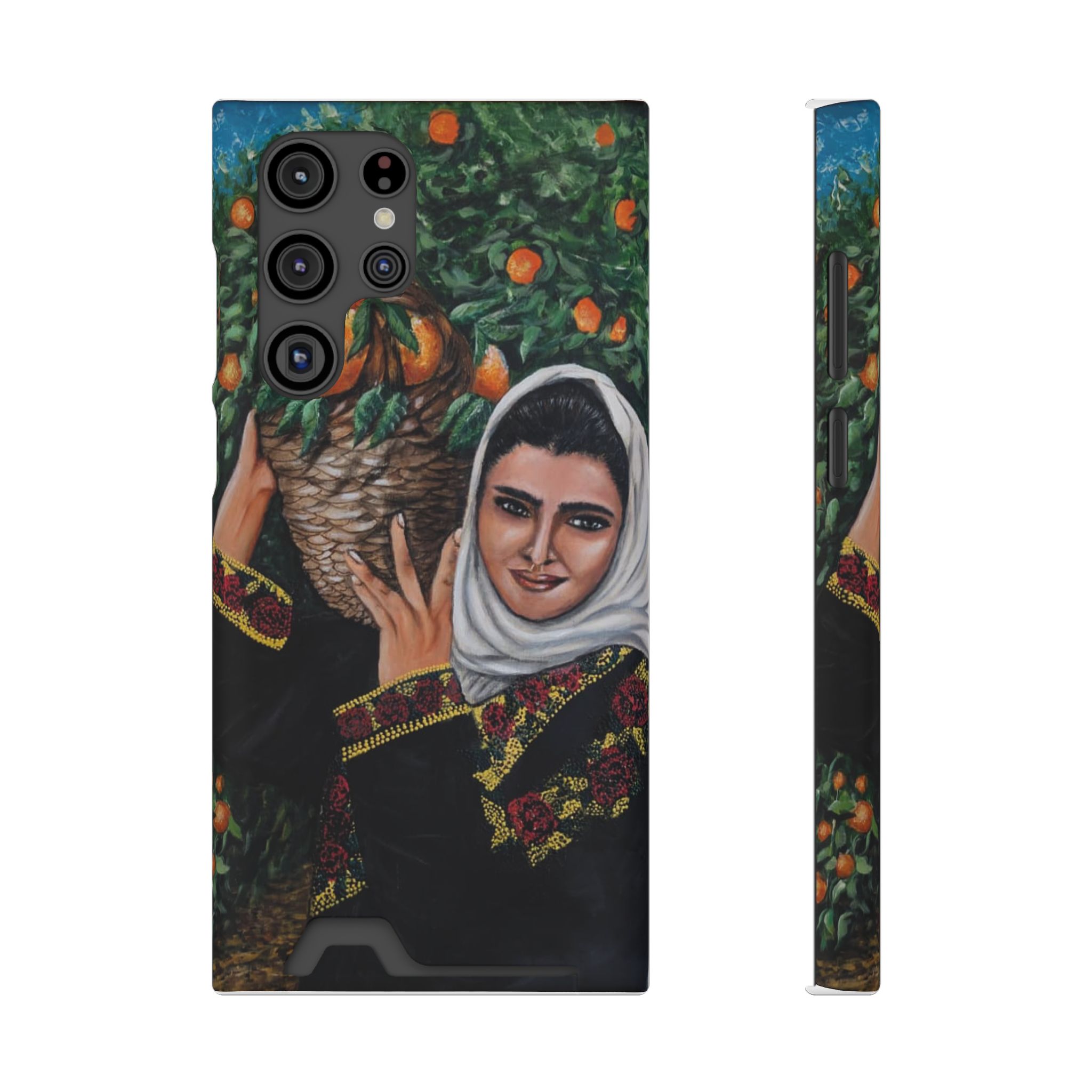 Phone Case with Card Holder — Vintage Middle Eastern Woman & Orange Grove Artistic Design - Image 45