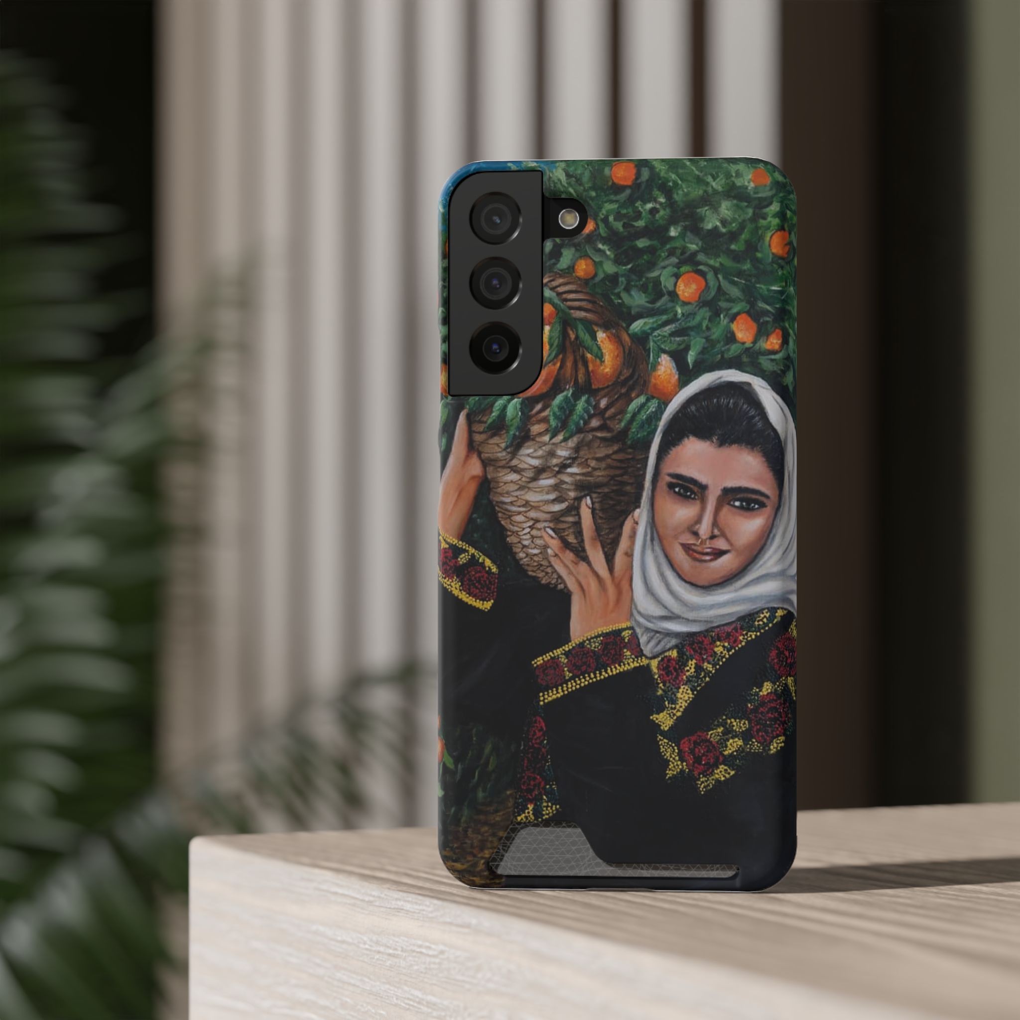 Phone Case with Card Holder — Vintage Middle Eastern Woman & Orange Grove Artistic Design - Image 40