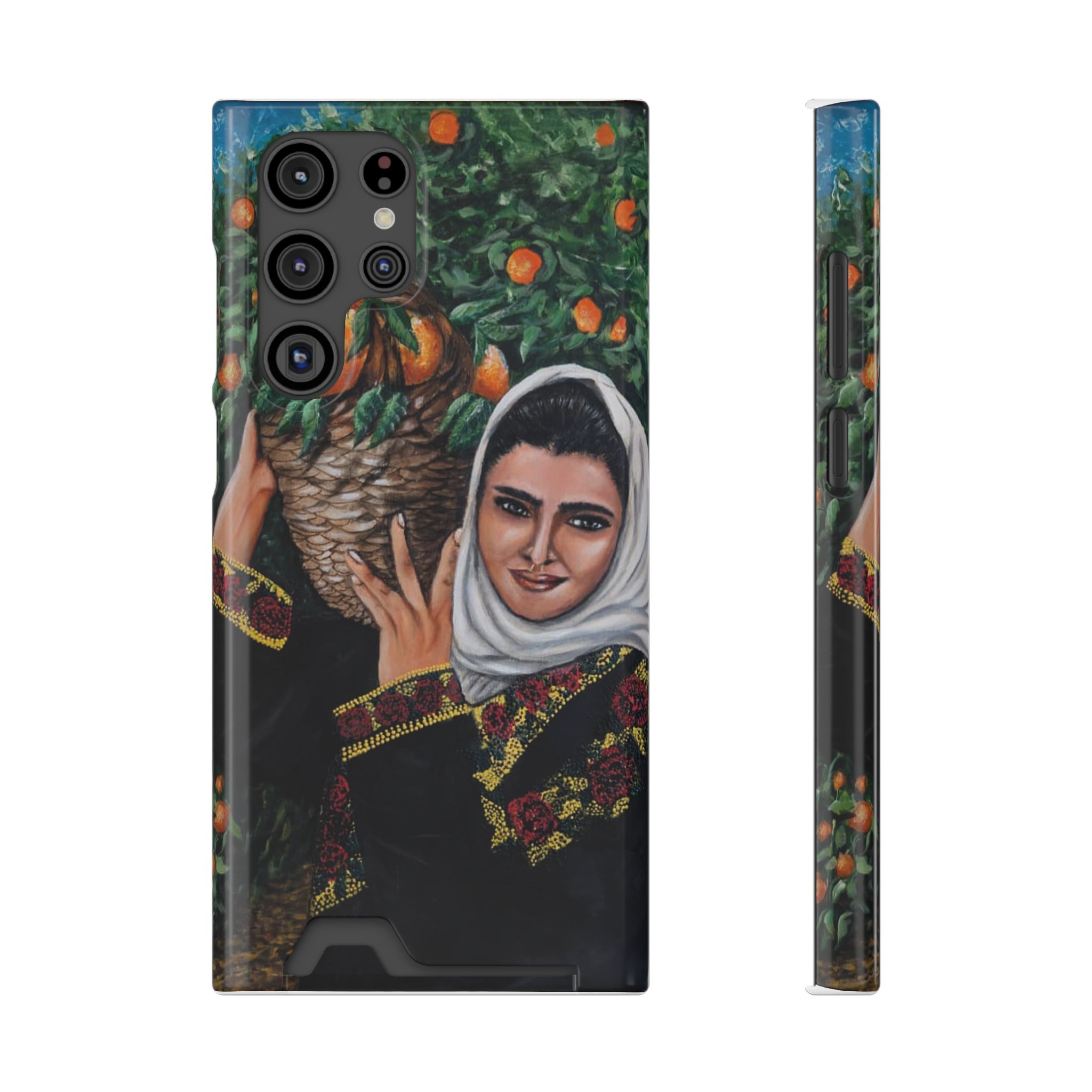 Phone Case with Card Holder — Vintage Middle Eastern Woman & Orange Grove Artistic Design - Image 41