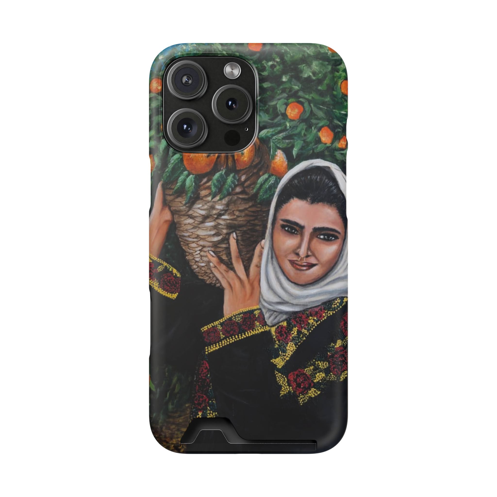 Phone Case with Card Holder — Vintage Middle Eastern Woman & Orange Grove Artistic Design - Image 119