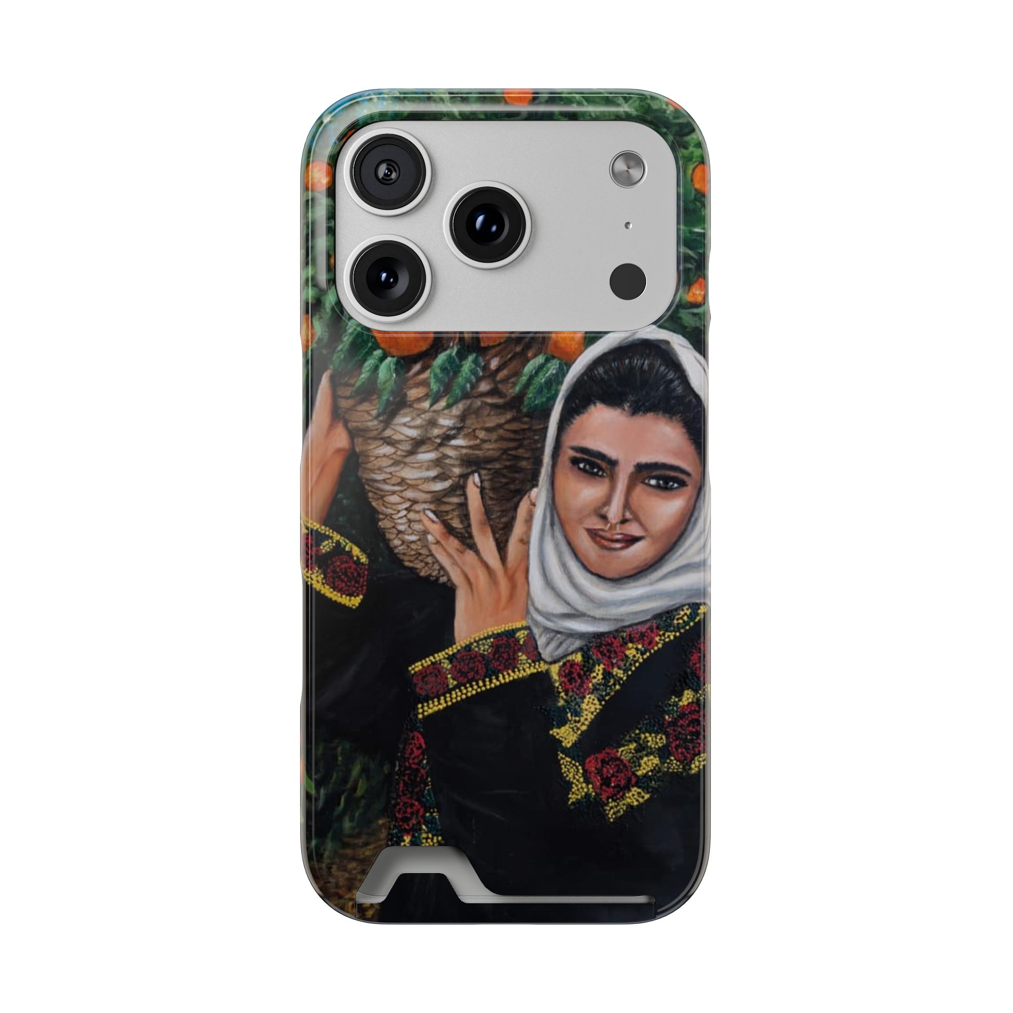 Phone Case with Card Holder — Vintage Middle Eastern Woman & Orange Grove Artistic Design - Image 69