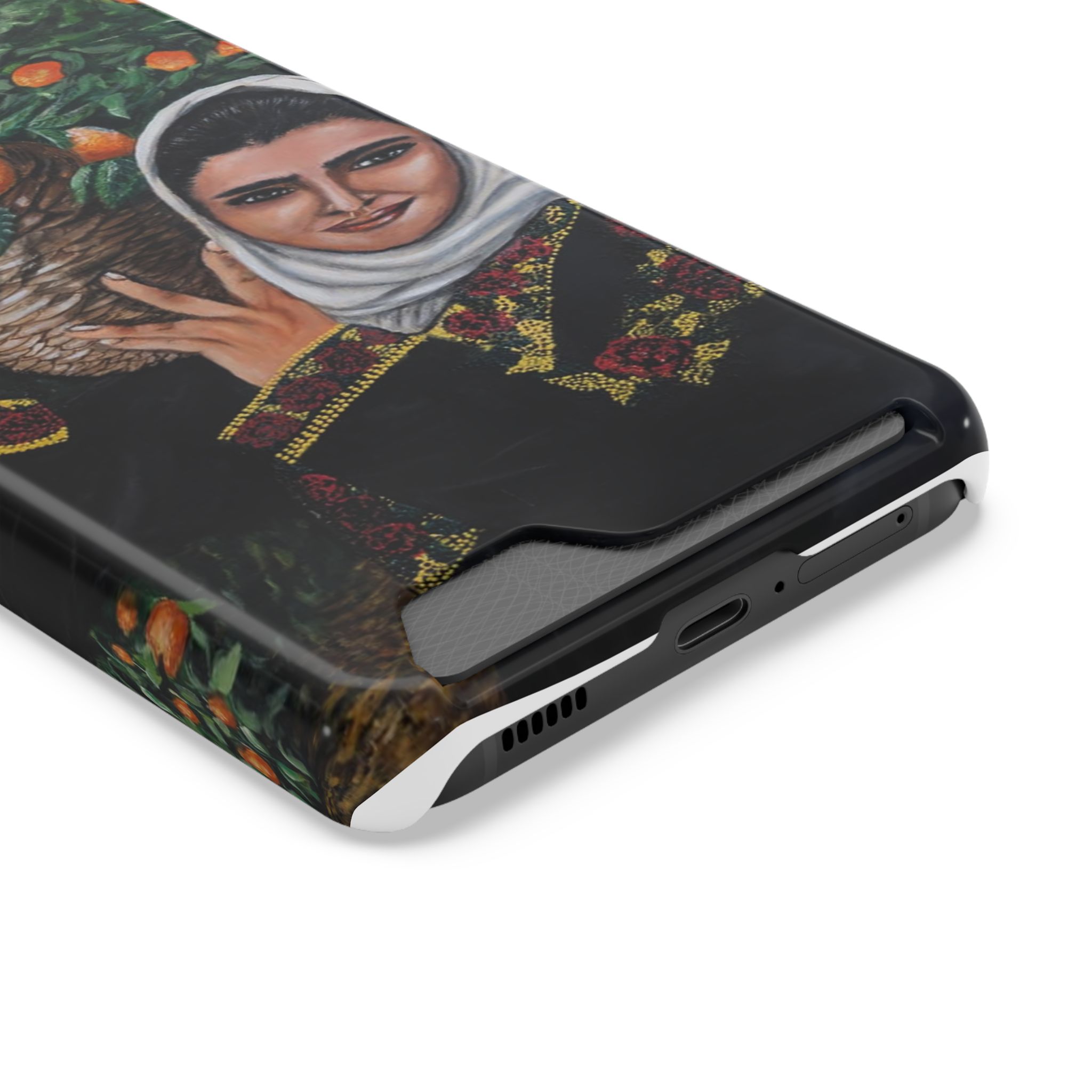 Phone Case with Card Holder — Vintage Middle Eastern Woman & Orange Grove Artistic Design - Image 26