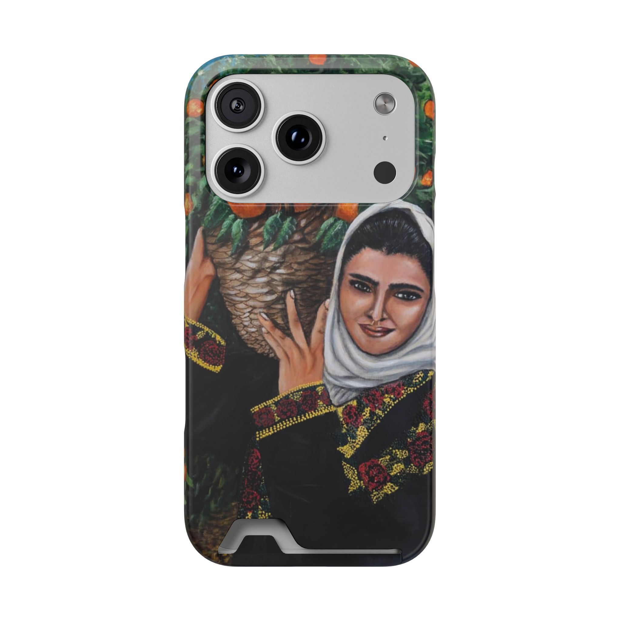 Phone Case with Card Holder — Vintage Middle Eastern Woman & Orange Grove Artistic Design - Image 57