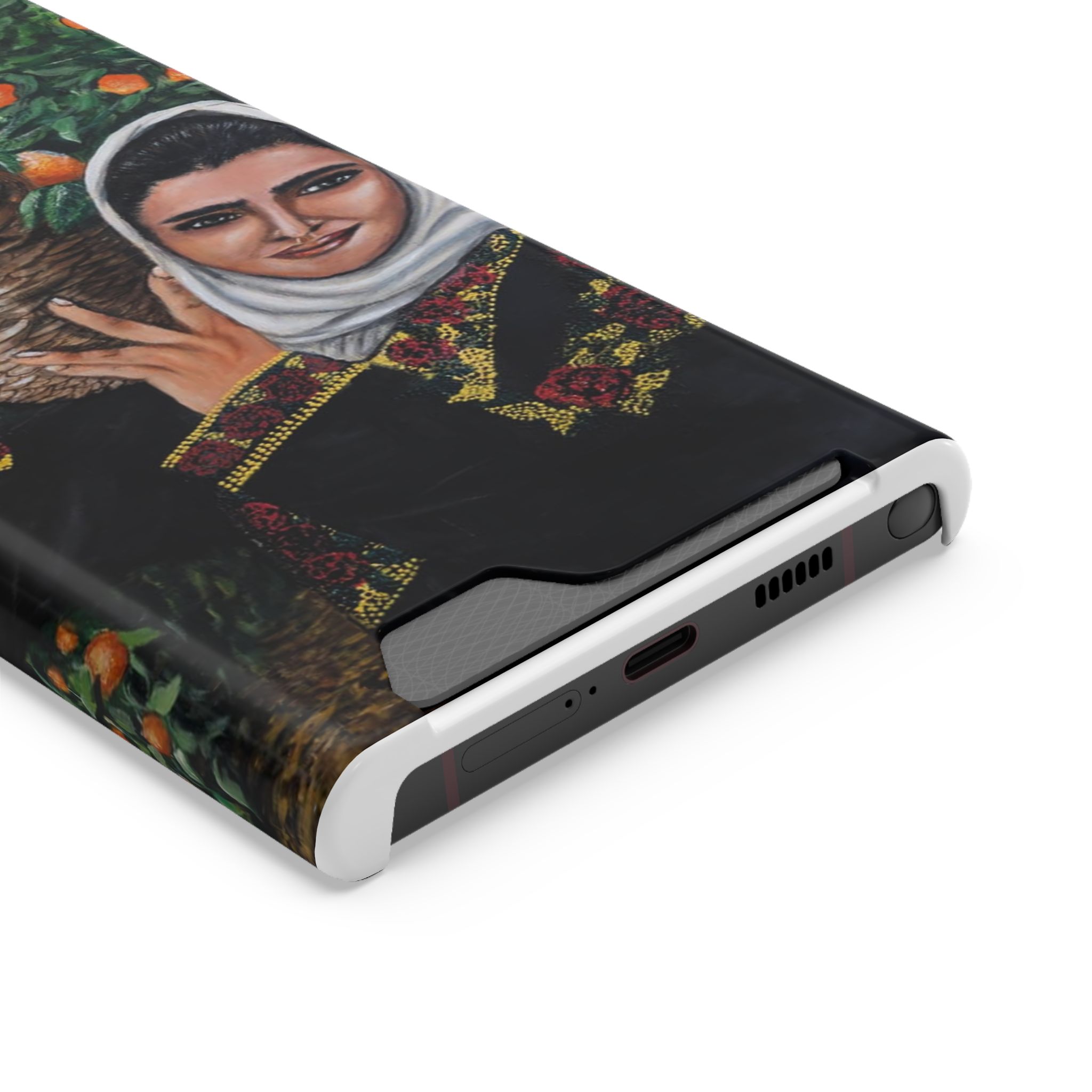 Phone Case with Card Holder — Vintage Middle Eastern Woman & Orange Grove Artistic Design - Image 42