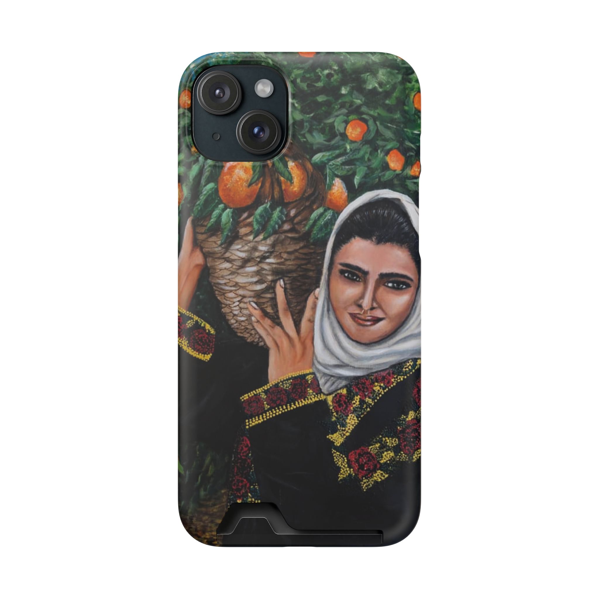 Phone Case with Card Holder — Vintage Middle Eastern Woman & Orange Grove Artistic Design - Image 78