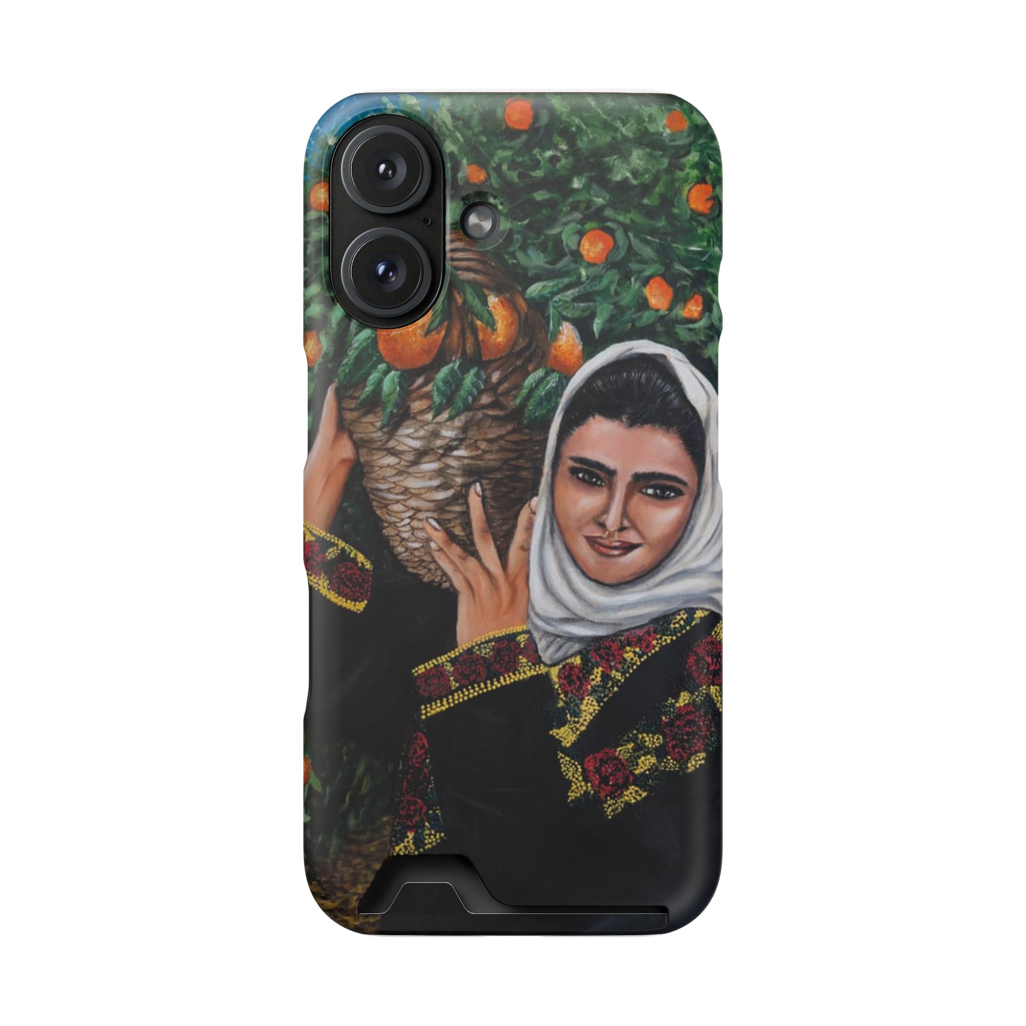 Phone Case with Card Holder — Vintage Middle Eastern Woman & Orange Grove Artistic Design - Image 98