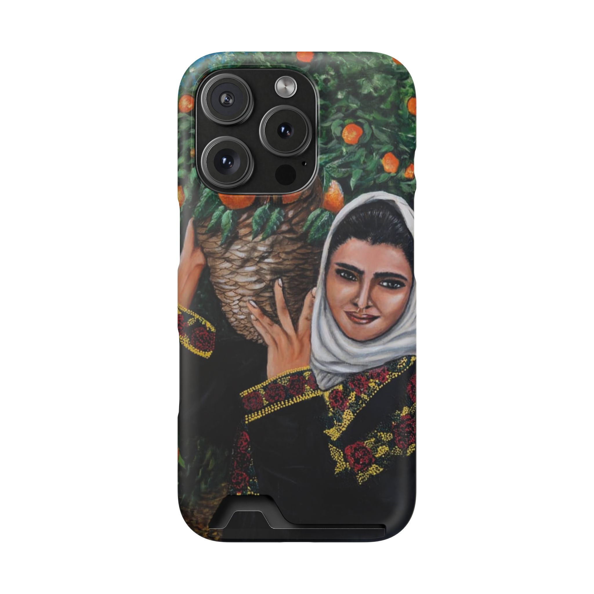 Phone Case with Card Holder — Vintage Middle Eastern Woman & Orange Grove Artistic Design - Image 111