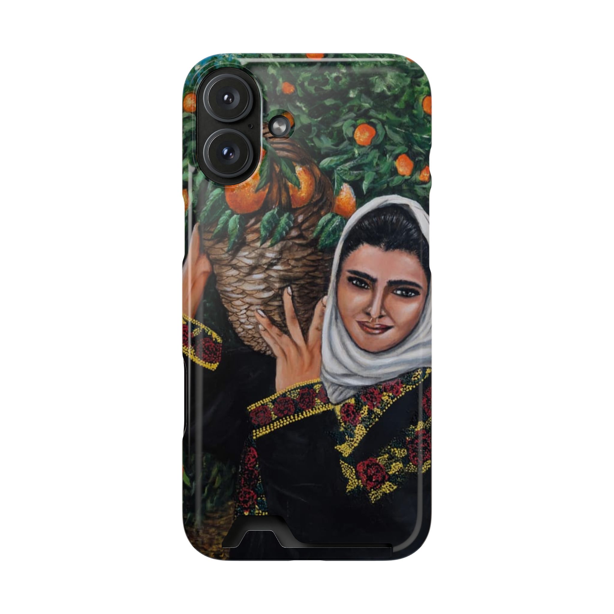 Phone Case with Card Holder — Vintage Middle Eastern Woman & Orange Grove Artistic Design - Image 113