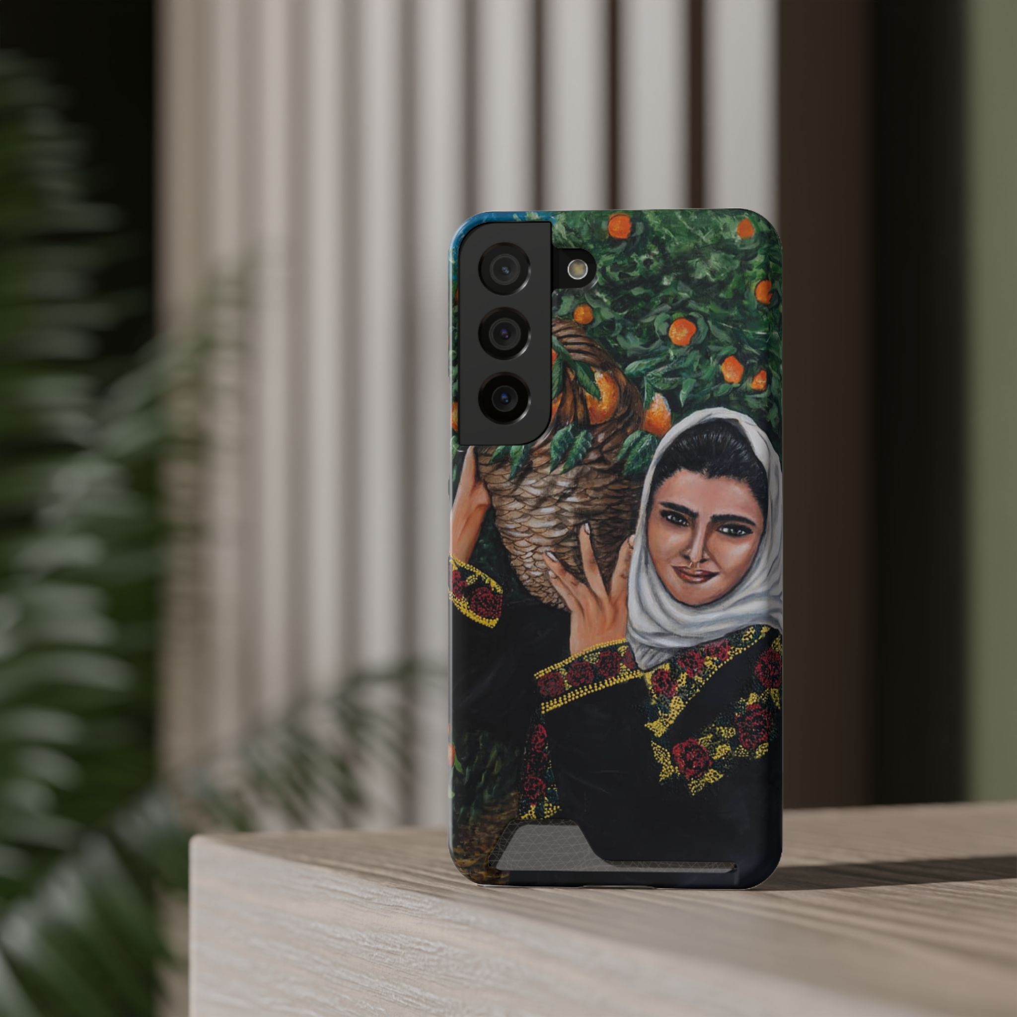 Phone Case with Card Holder — Vintage Middle Eastern Woman & Orange Grove Artistic Design - Image 28
