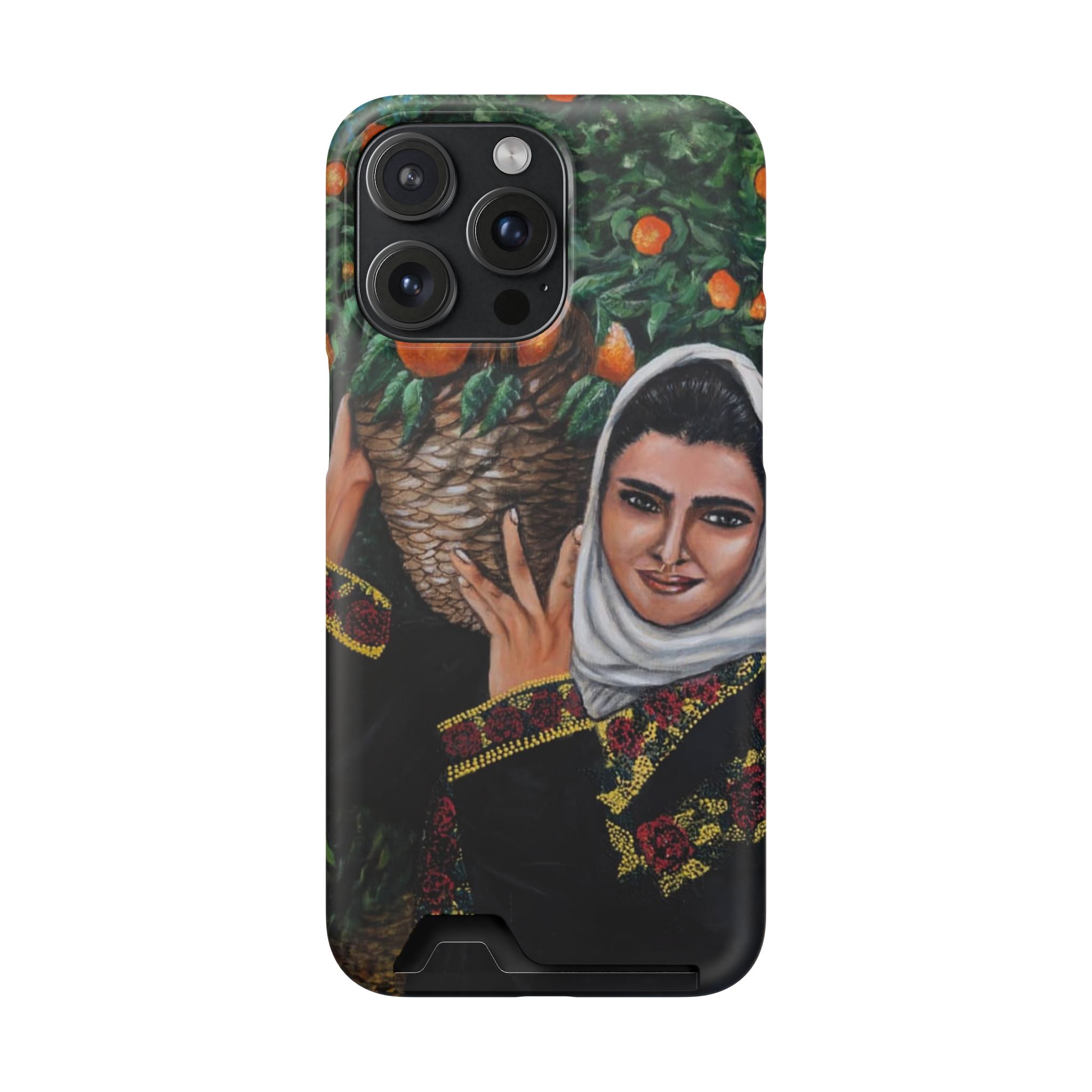 Phone Case with Card Holder — Vintage Middle Eastern Woman & Orange Grove Artistic Design - Image 95