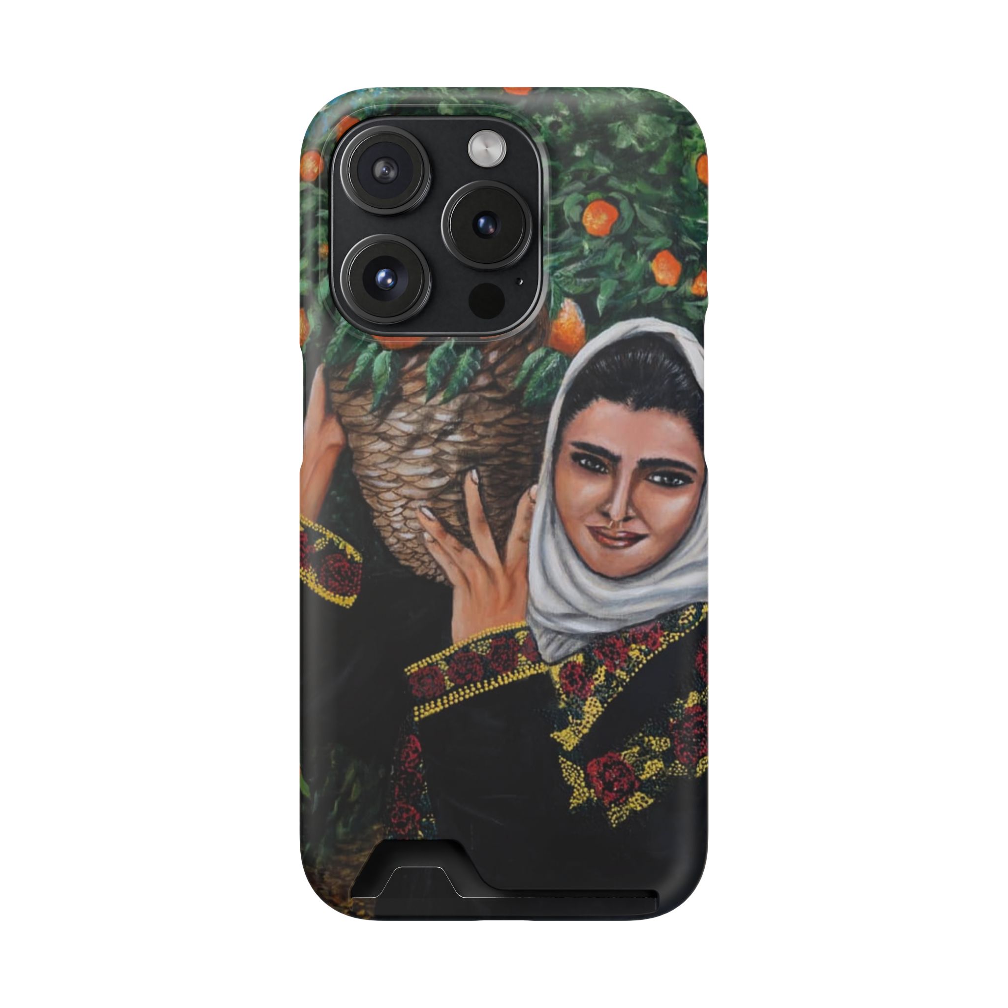 Phone Case with Card Holder — Vintage Middle Eastern Woman & Orange Grove Artistic Design - Image 87