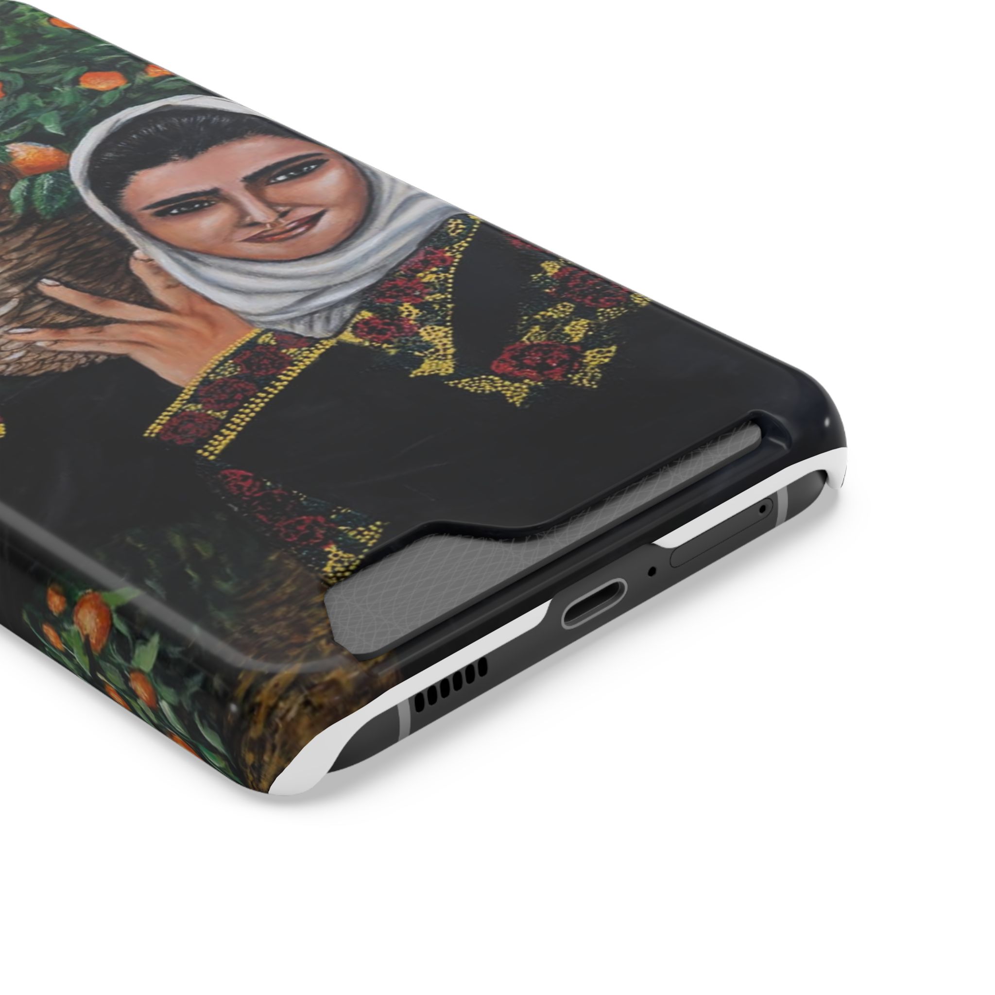 Phone Case with Card Holder — Vintage Middle Eastern Woman & Orange Grove Artistic Design - Image 10
