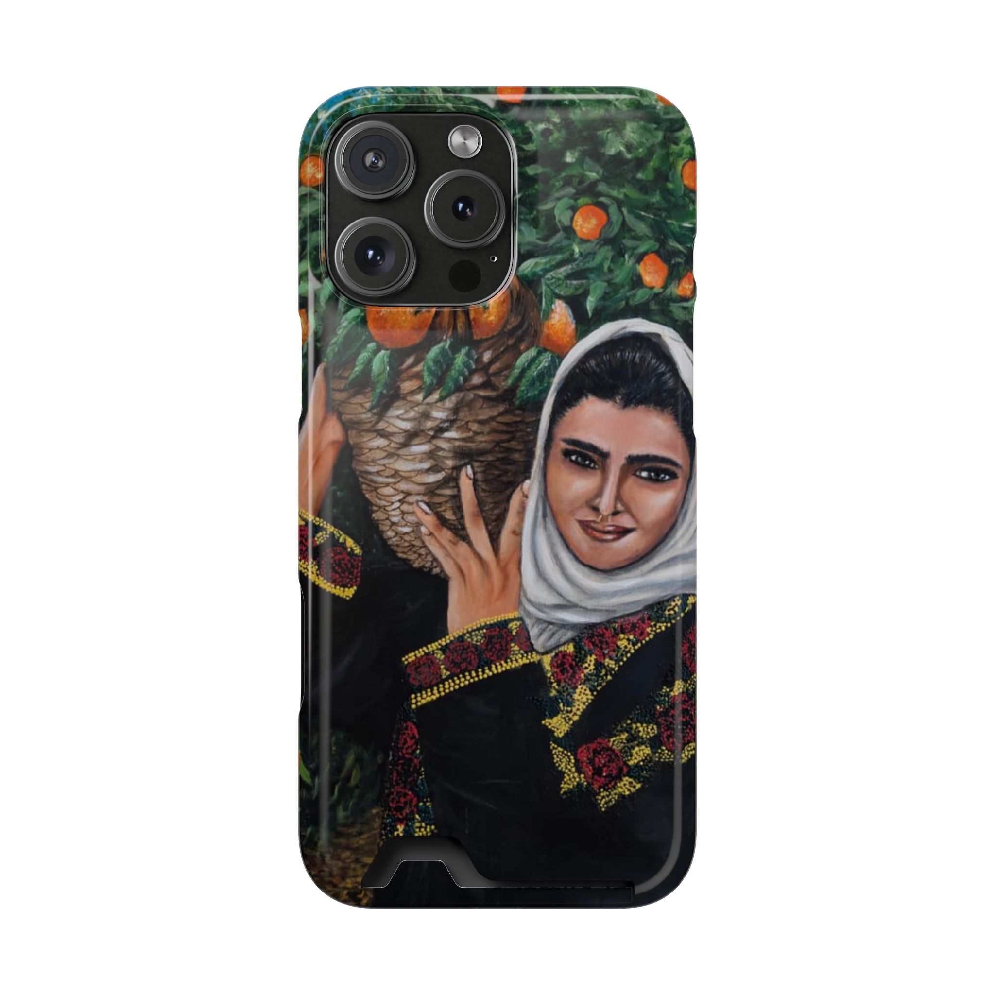 Phone Case with Card Holder — Vintage Middle Eastern Woman & Orange Grove Artistic Design - Image 103