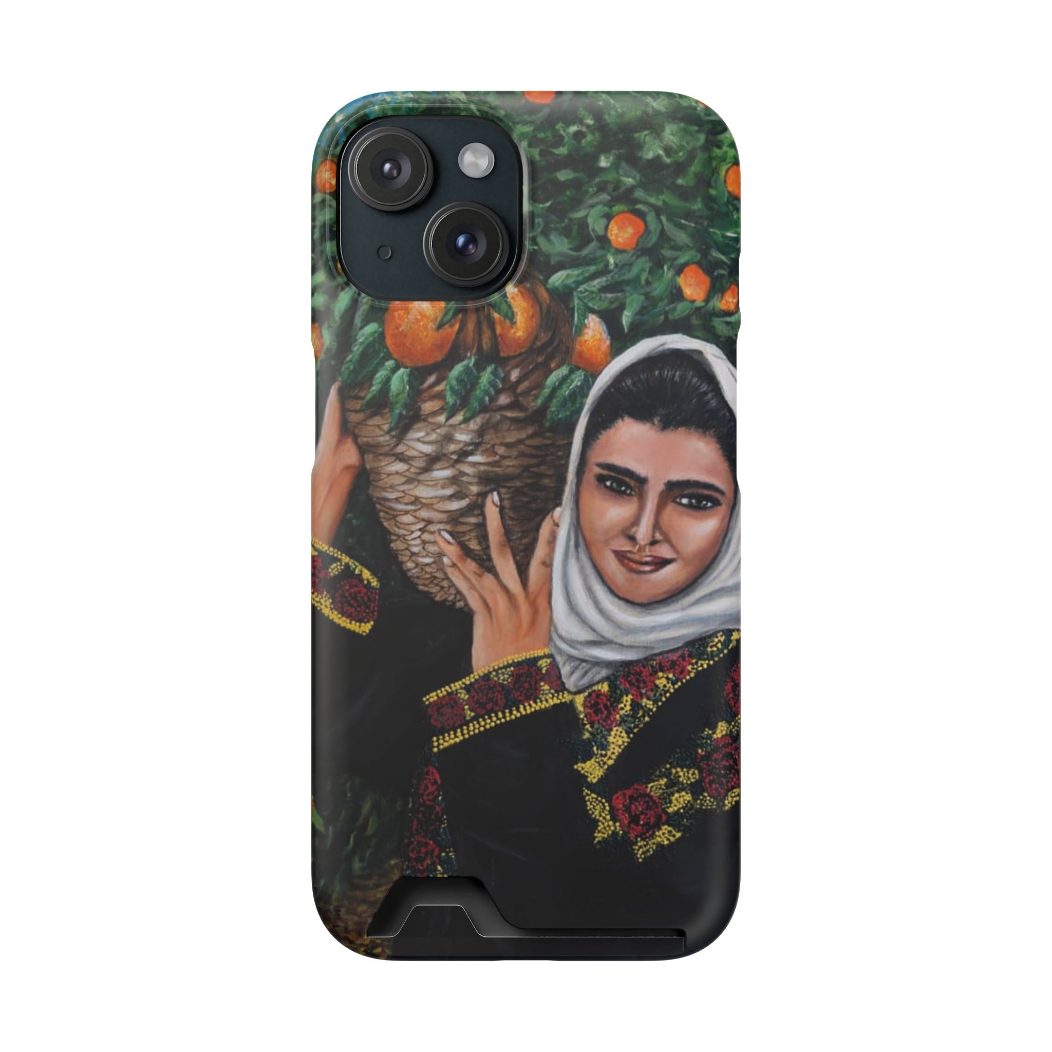 Phone Case with Card Holder — Vintage Middle Eastern Woman & Orange Grove Artistic Design - Image 83