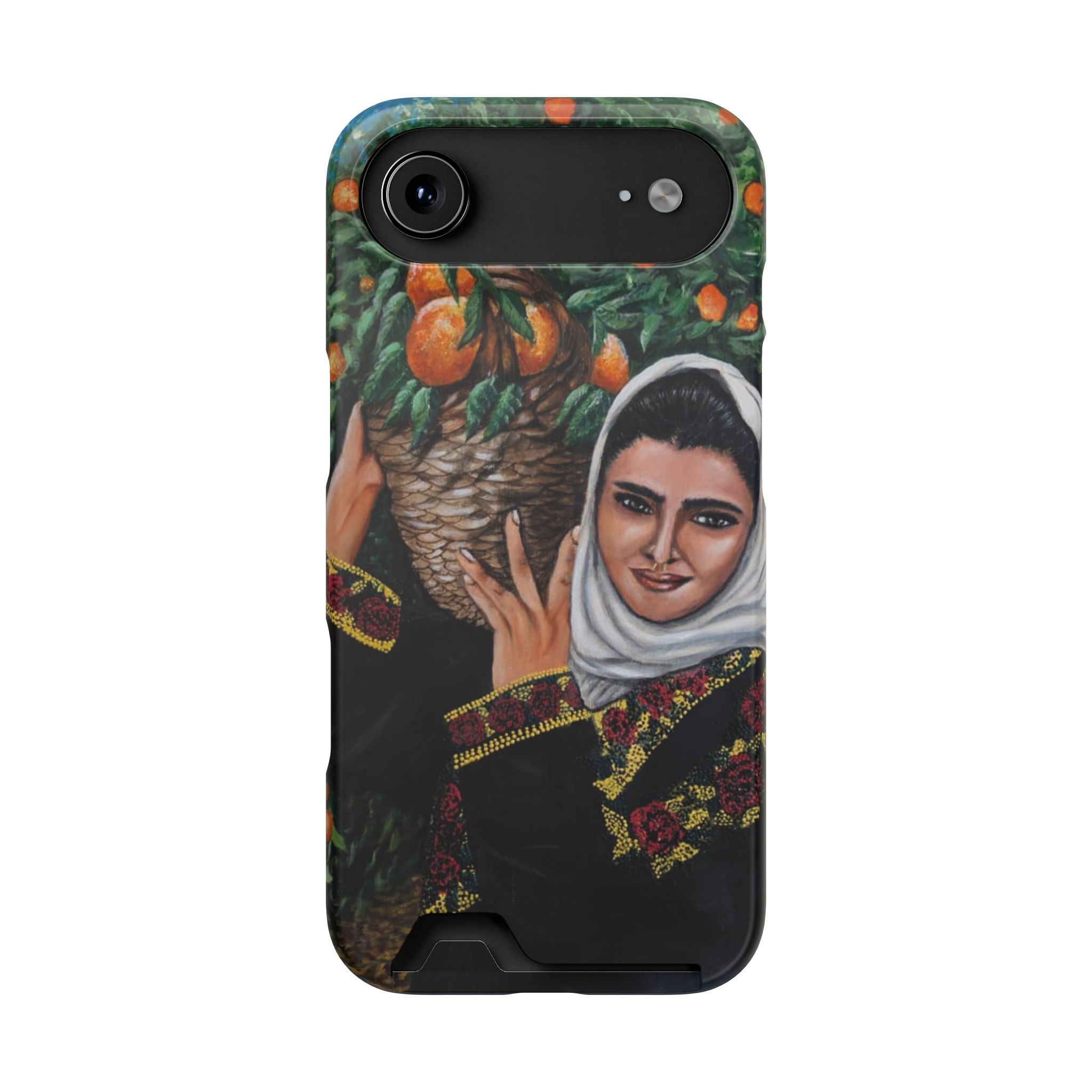 Phone Case with Card Holder — Vintage Middle Eastern Woman & Orange Grove Artistic Design - Image 50