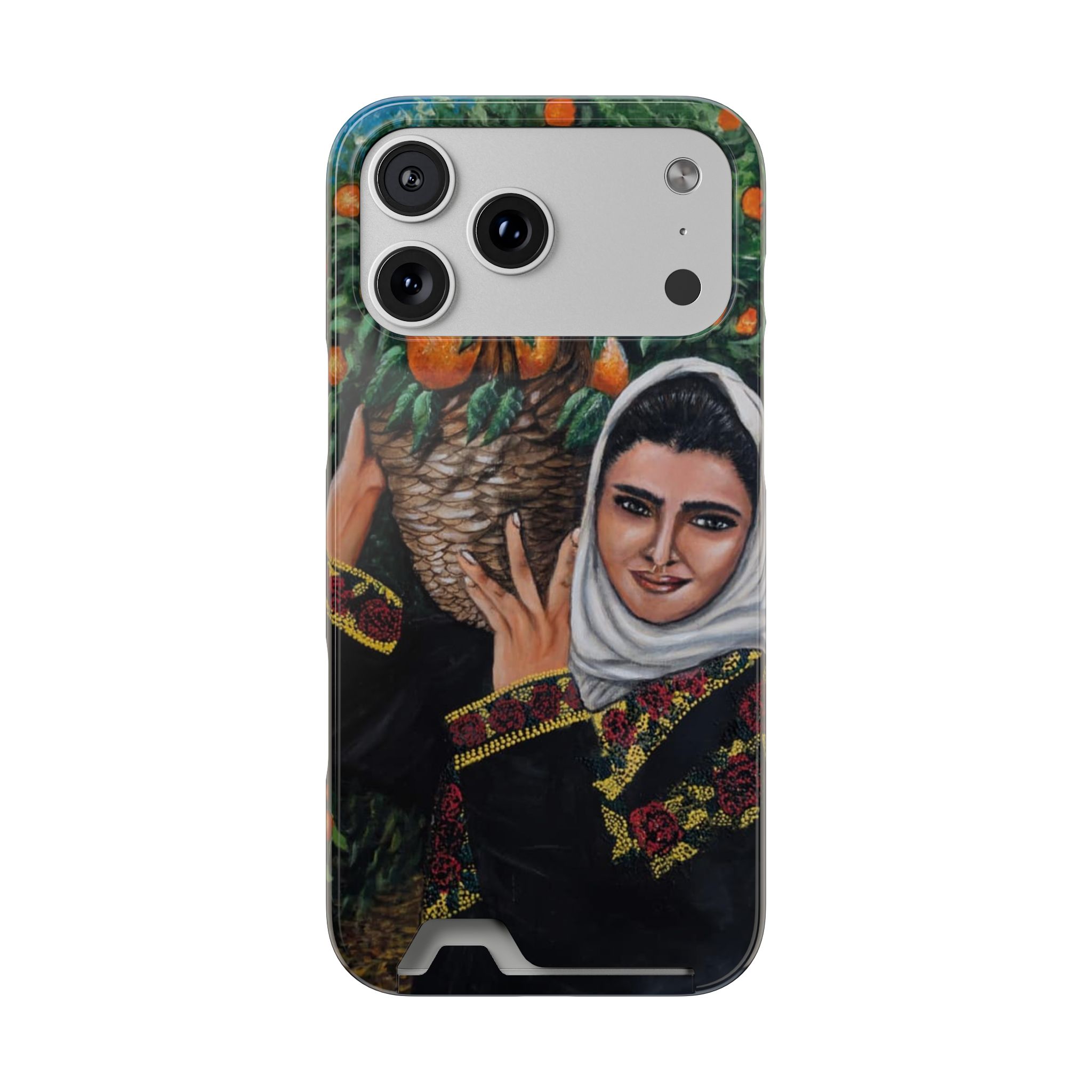 Phone Case with Card Holder — Vintage Middle Eastern Woman & Orange Grove Artistic Design - Image 64
