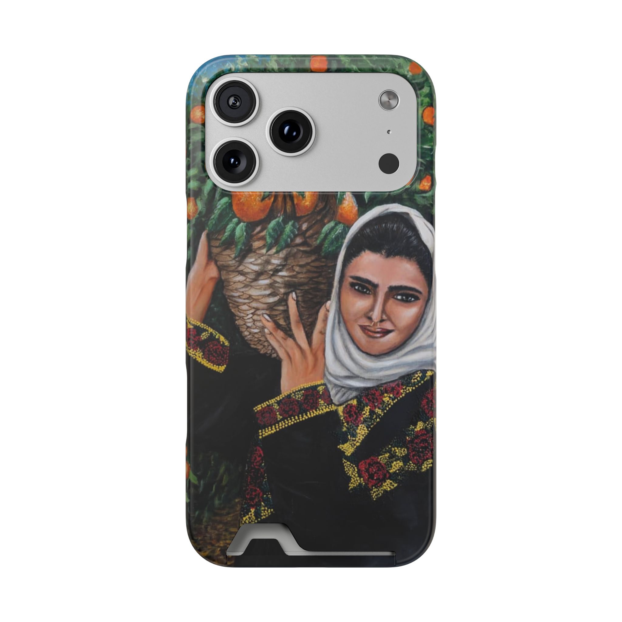 Phone Case with Card Holder — Vintage Middle Eastern Woman & Orange Grove Artistic Design - Image 59