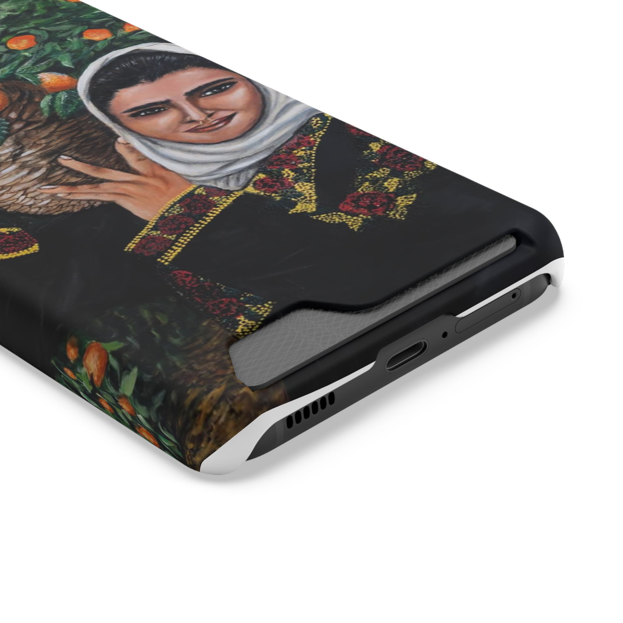 Phone Case with Card Holder — Vintage Middle Eastern Woman & Orange Grove Artistic Design - Image 30