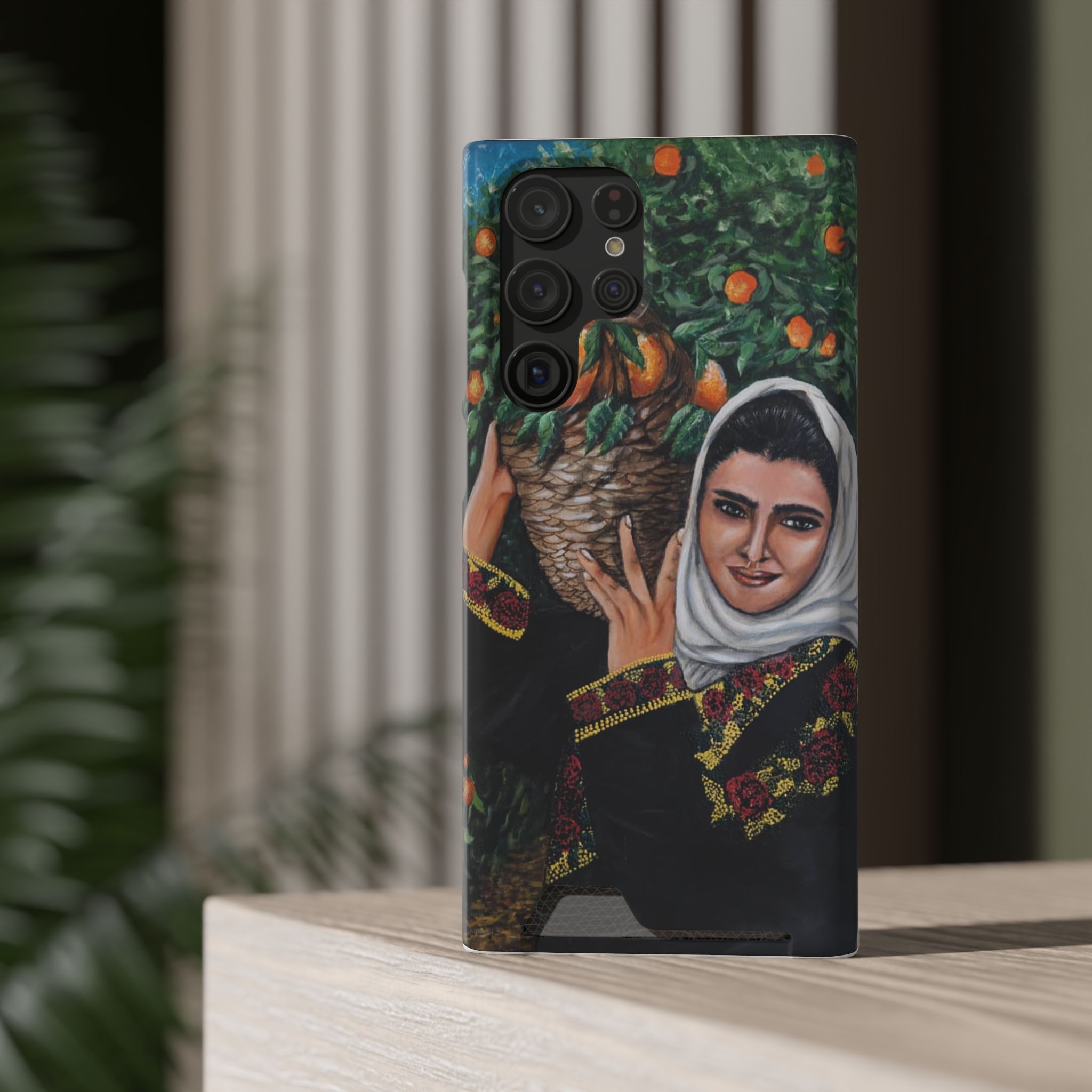 Phone Case with Card Holder — Vintage Middle Eastern Woman & Orange Grove Artistic Design - Image 44