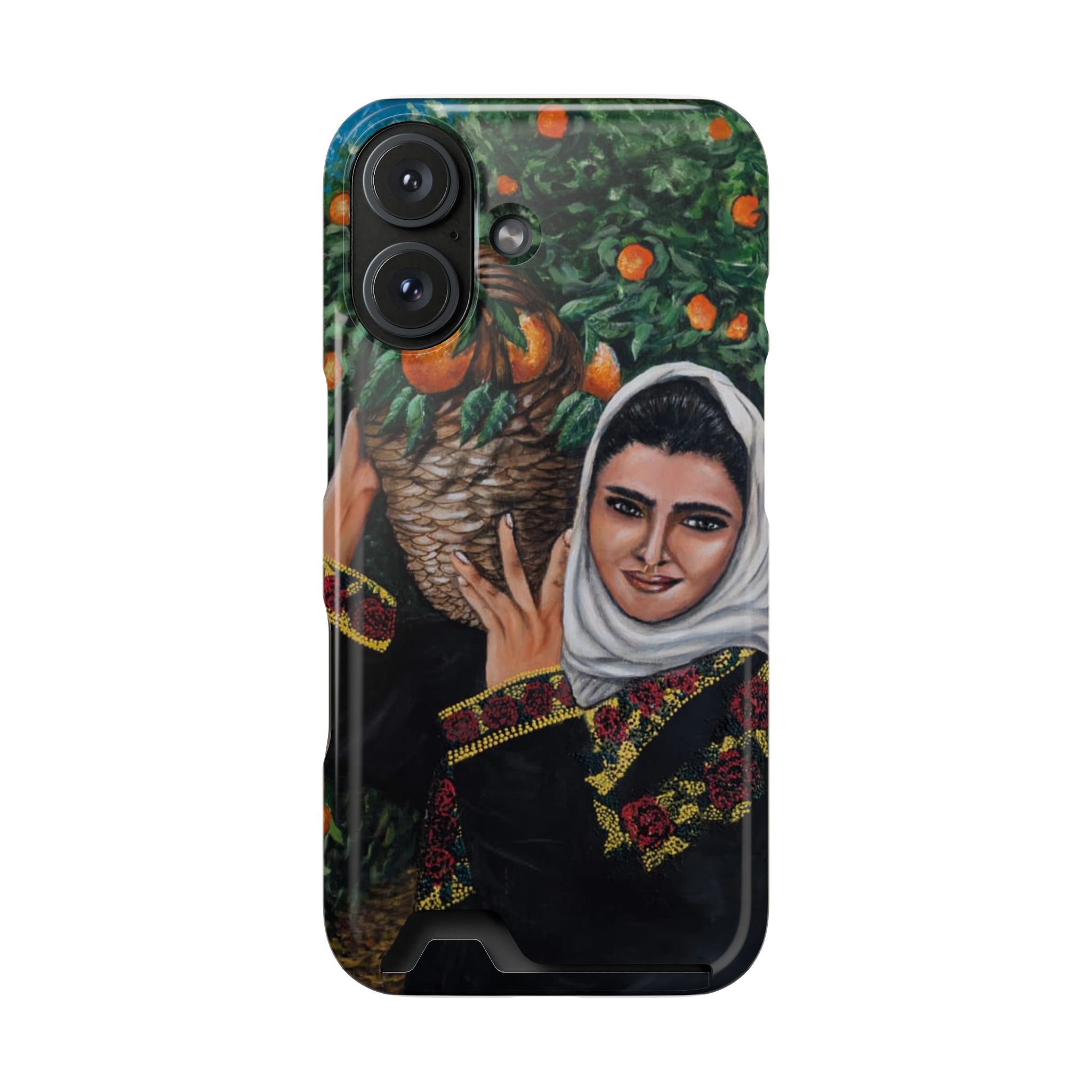 Phone Case with Card Holder — Vintage Middle Eastern Woman & Orange Grove Artistic Design - Image 105