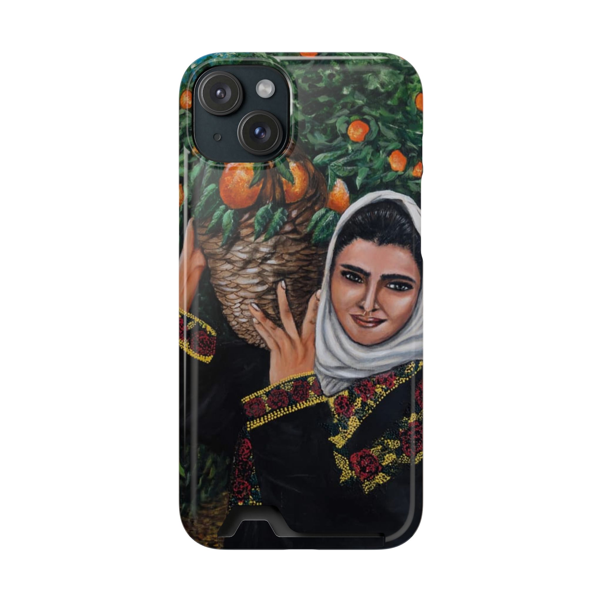 Phone Case with Card Holder — Vintage Middle Eastern Woman & Orange Grove Artistic Design - Image 77